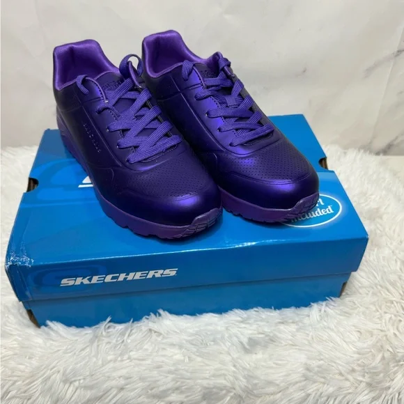 BN with Box Skechers Women's Kid’s Purple Metallic Sneakers - Picture 2 of 6